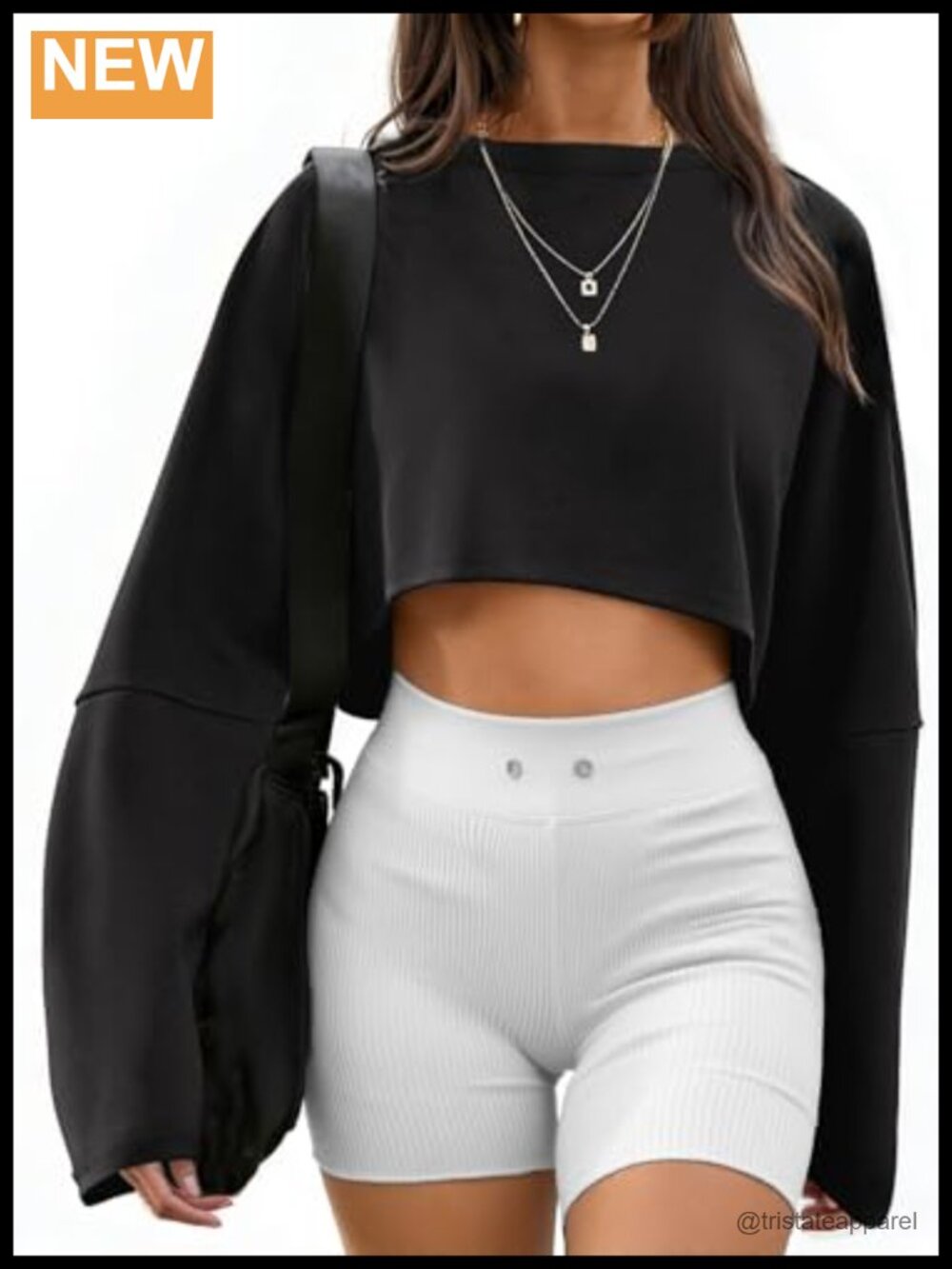 Remidoo Cropped Sweatshirt Batwing Sleeve Loose Fit Pullover